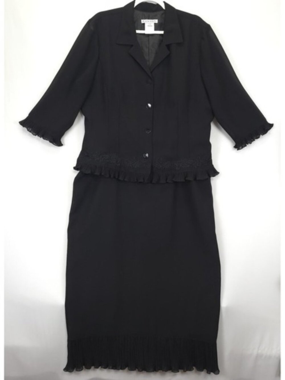 Black Skirt Suit Women 18 Embroidered Pleated Ruffle Church Feminine